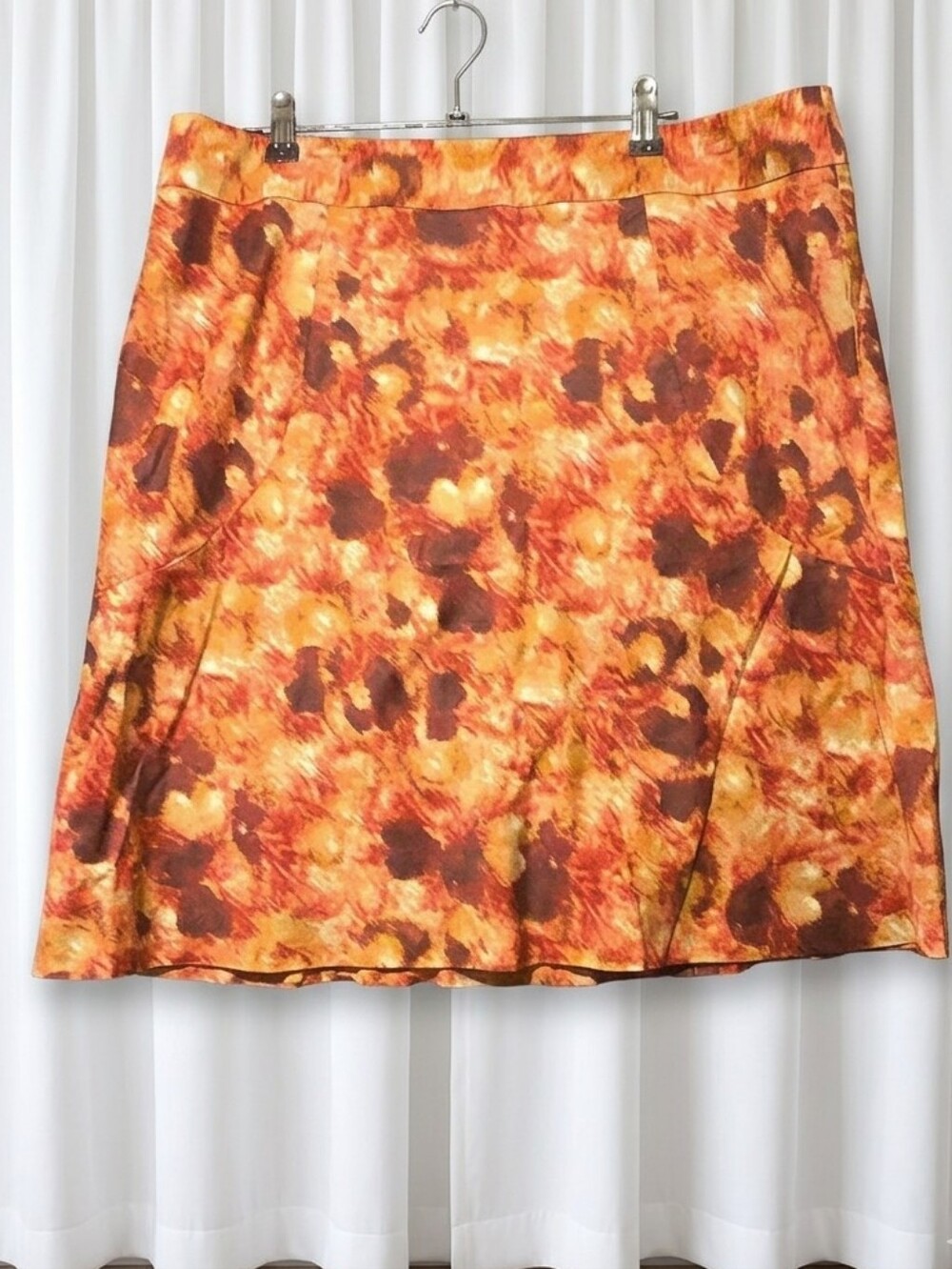 Ann Taylor Orange and Brown Floral A-Line Skirt